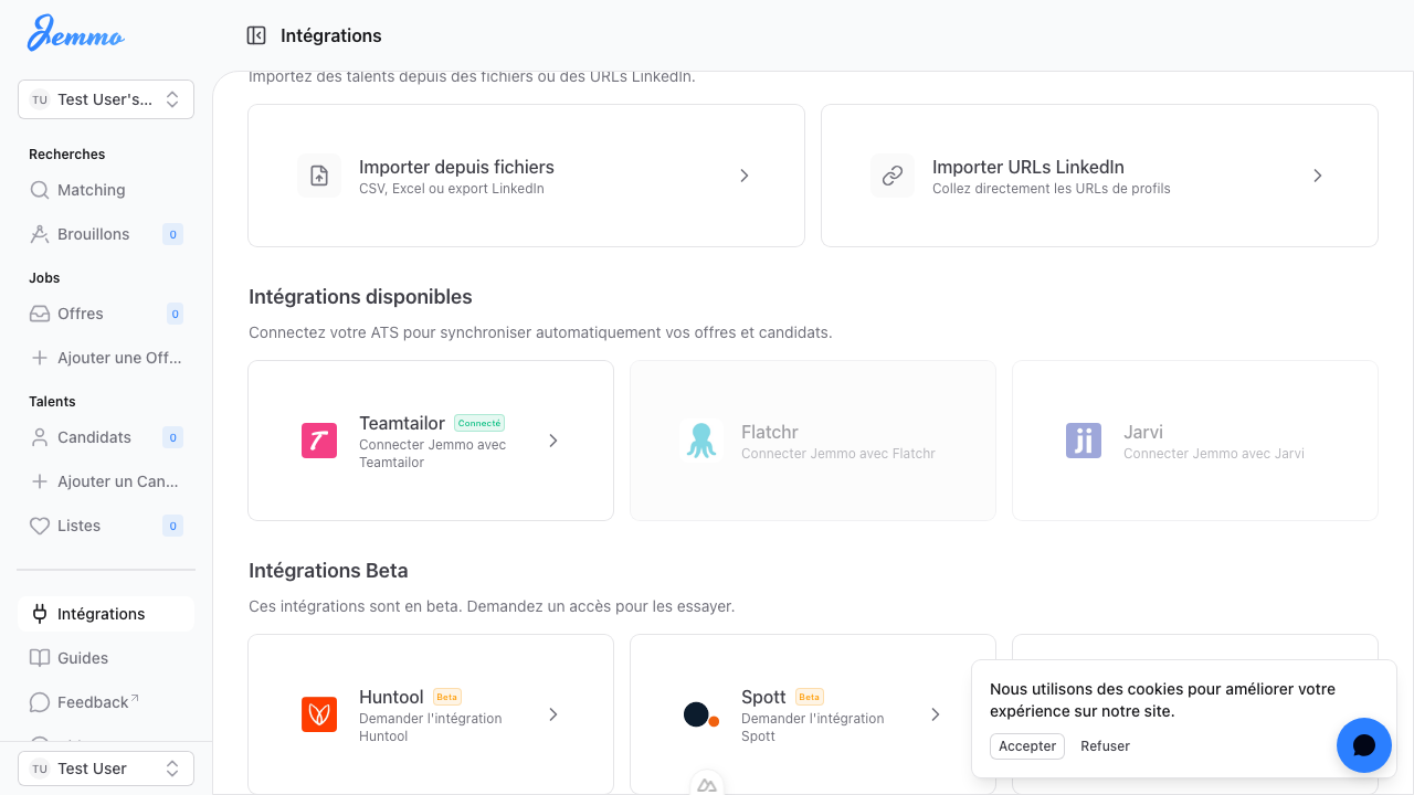 Final Integrations Page