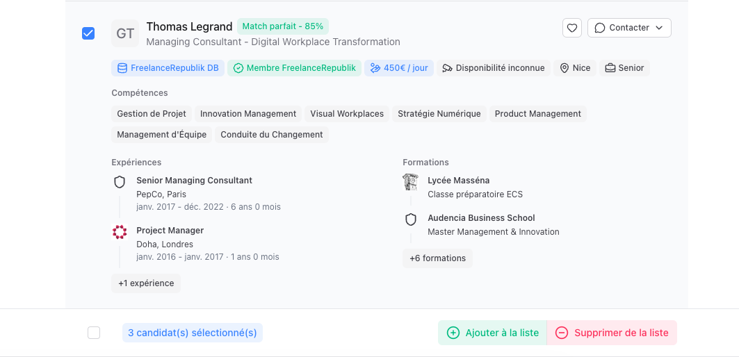 Add to list modal showing existing lists and new list option