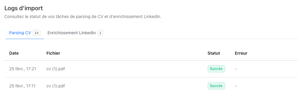 Historique des imports